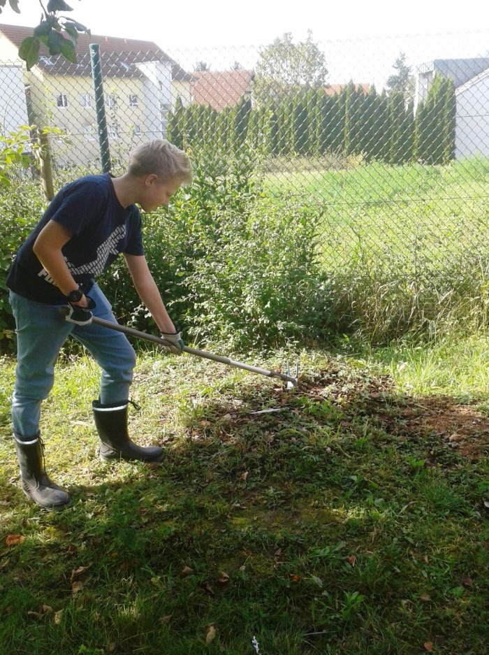 Bearbeitung der Bepflanzungsfläche im Schulgarten der Selma-Rosenfeld-Realschule in Eppingen Auf ...